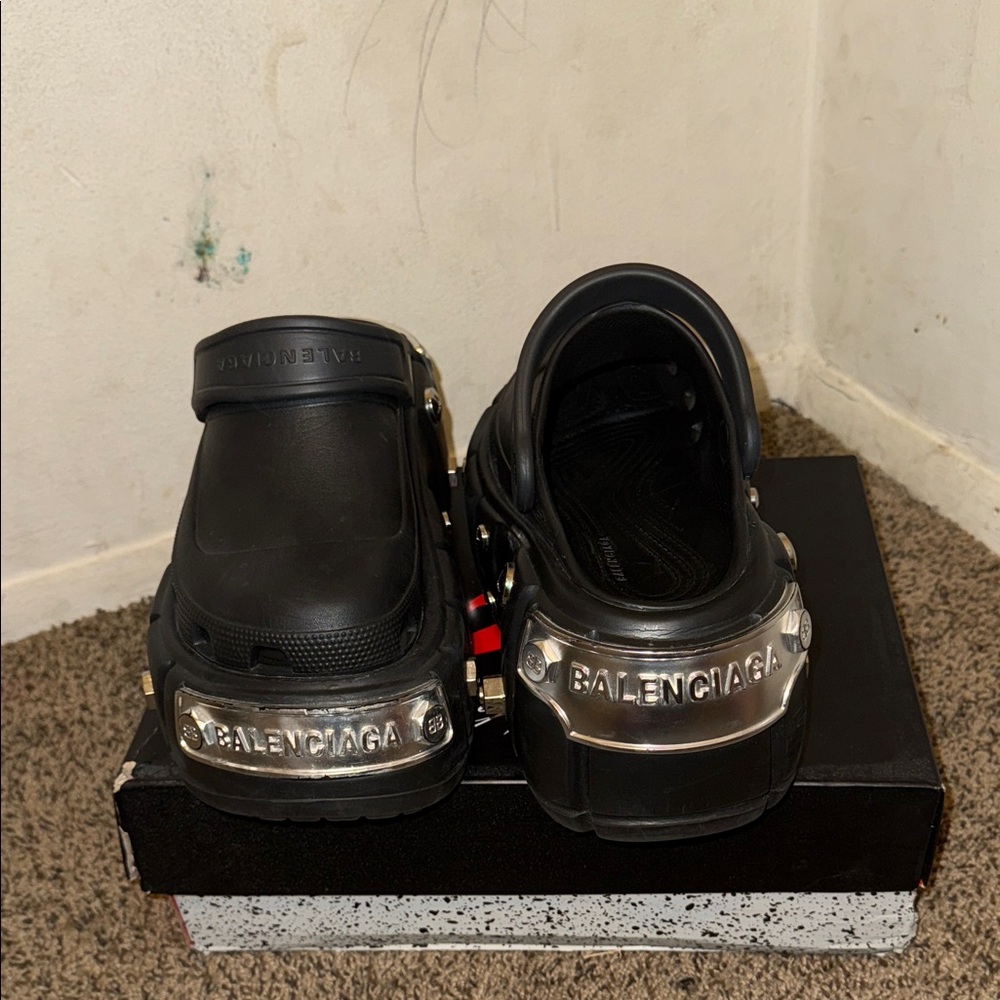 Balenciaga Black Platform Clogs with Metallic Accents